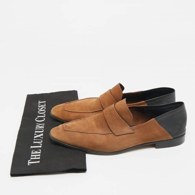 Pre Owned Berluti Brown/Black Leather and Nubuck Leather Penny Loafers Size 42