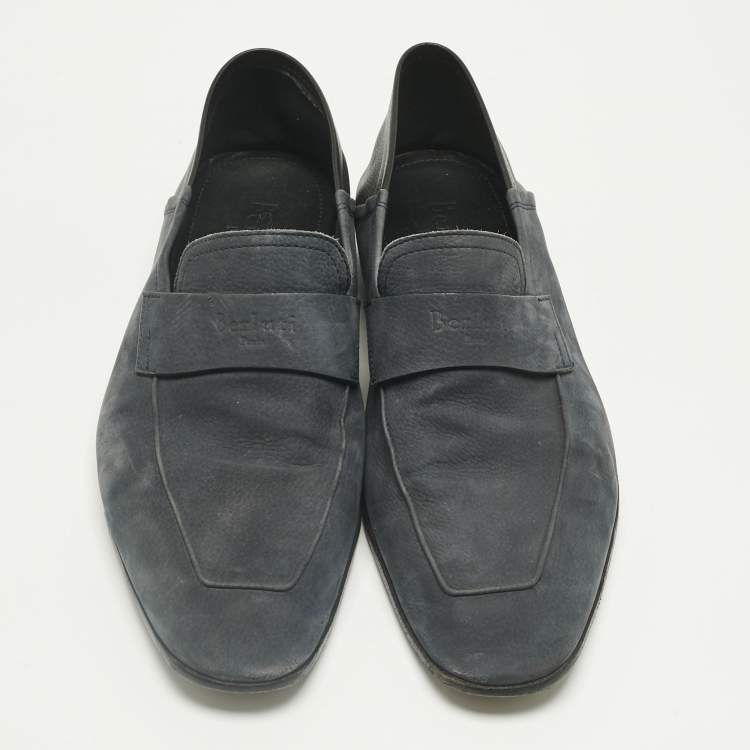 Pre Owned Berluti Grey Leather and Nubuck Leather Penny Loafers Size 42