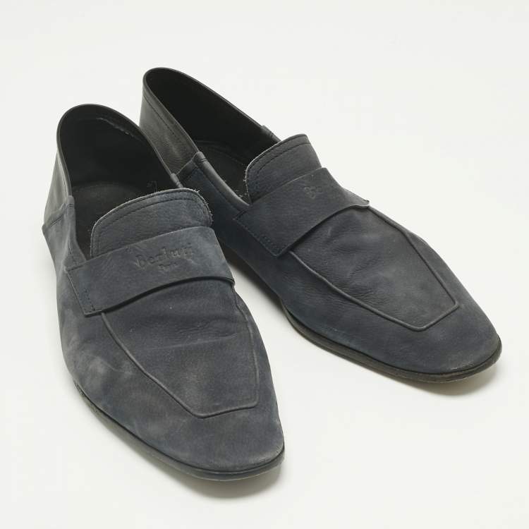 Pre Owned Berluti Grey Leather and Nubuck Leather Penny Loafers Size 42