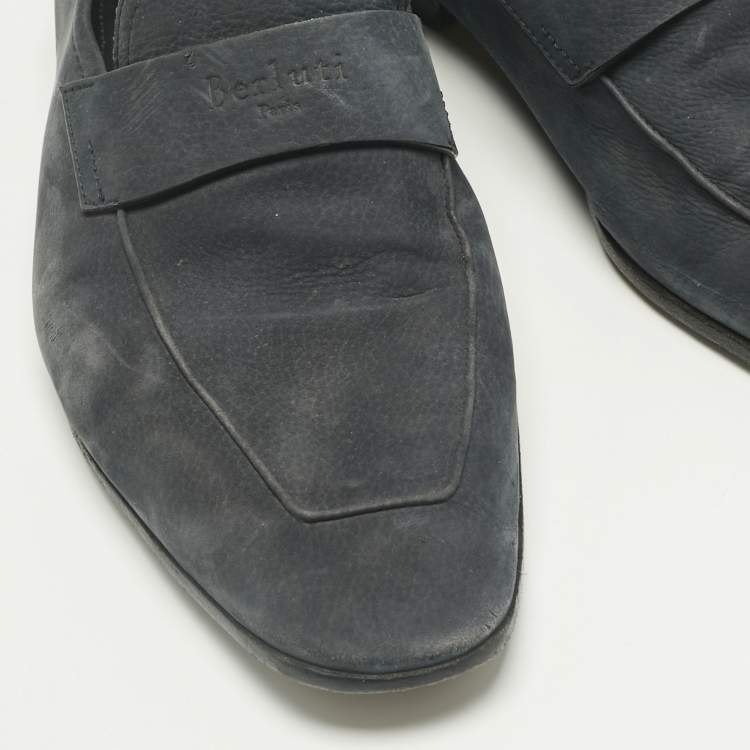 Pre Owned Berluti Grey Leather and Nubuck Leather Penny Loafers Size 42