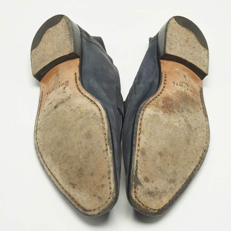 Pre Owned Berluti Grey Leather and Nubuck Leather Penny Loafers Size 42