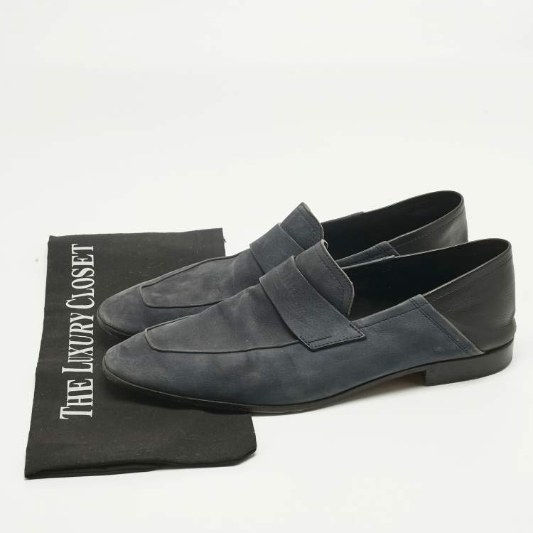 Pre Owned Berluti Grey Leather and Nubuck Leather Penny Loafers Size 42