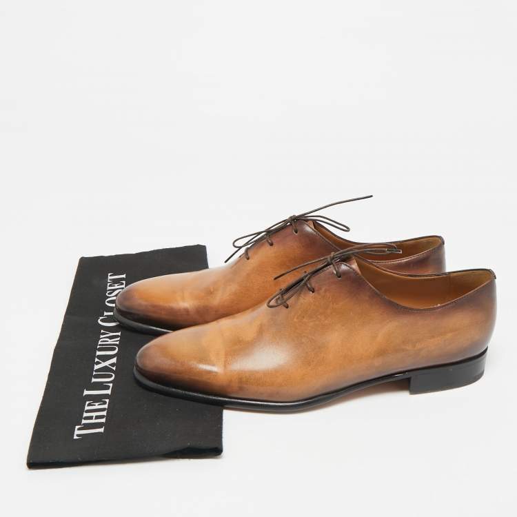 Pre Owned Berluti Brown Leather Alessandro Galet Scritto Lace Up Oxfords Size 42