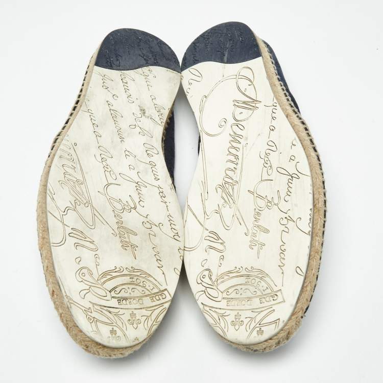 Pre Owned Berluti Navy Blue Canvas and Leather Slip On Espadrille Size 43