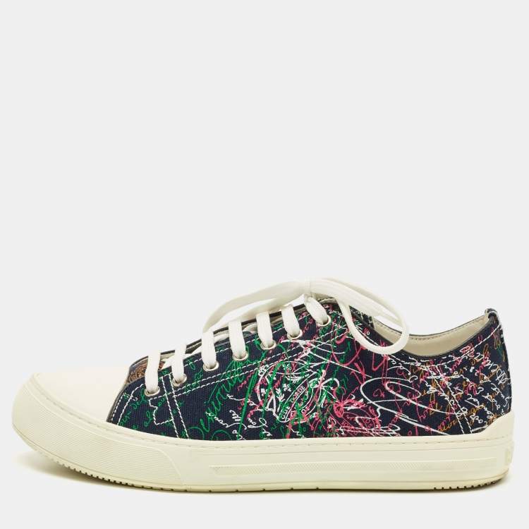 مملوكة مسبقًا Berluti Scritto Size 43 Navy Blue Graphics Canvas Lace Up Sneakers