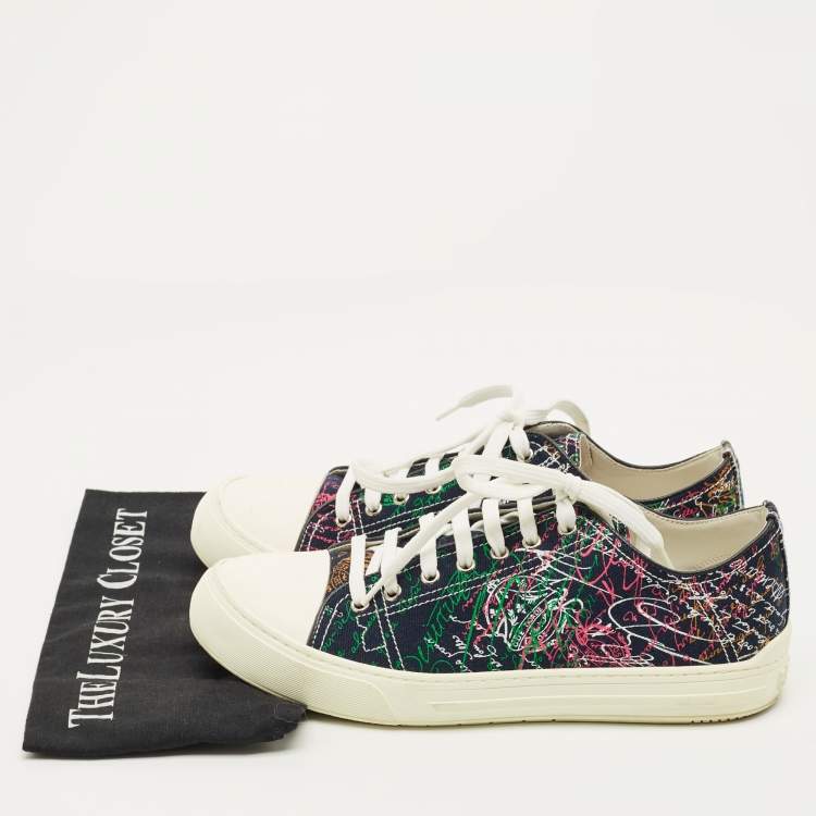 مملوكة مسبقًا Berluti Scritto Size 43 Navy Blue Graphics Canvas Lace Up Sneakers