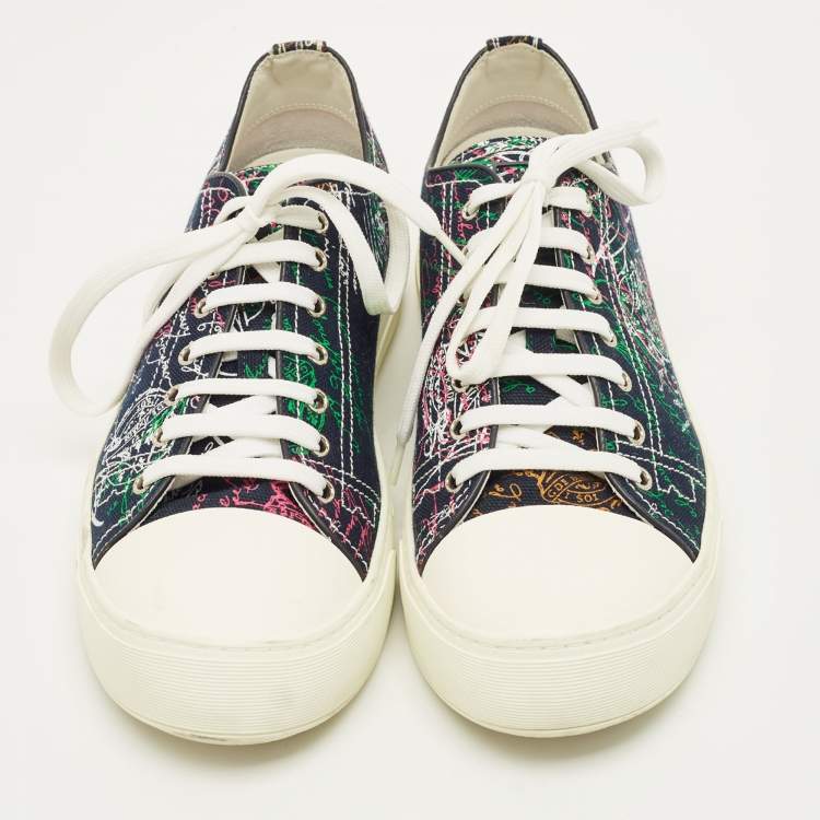 مملوكة مسبقًا Berluti Scritto Size 43 Navy Blue Graphics Canvas Lace Up Sneakers