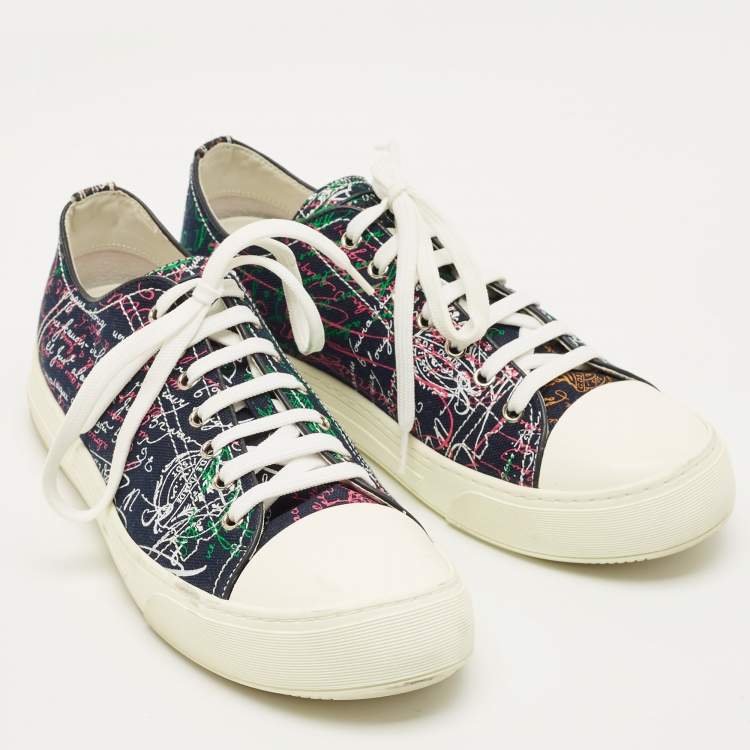مملوكة مسبقًا Berluti Scritto Size 43 Navy Blue Graphics Canvas Lace Up Sneakers