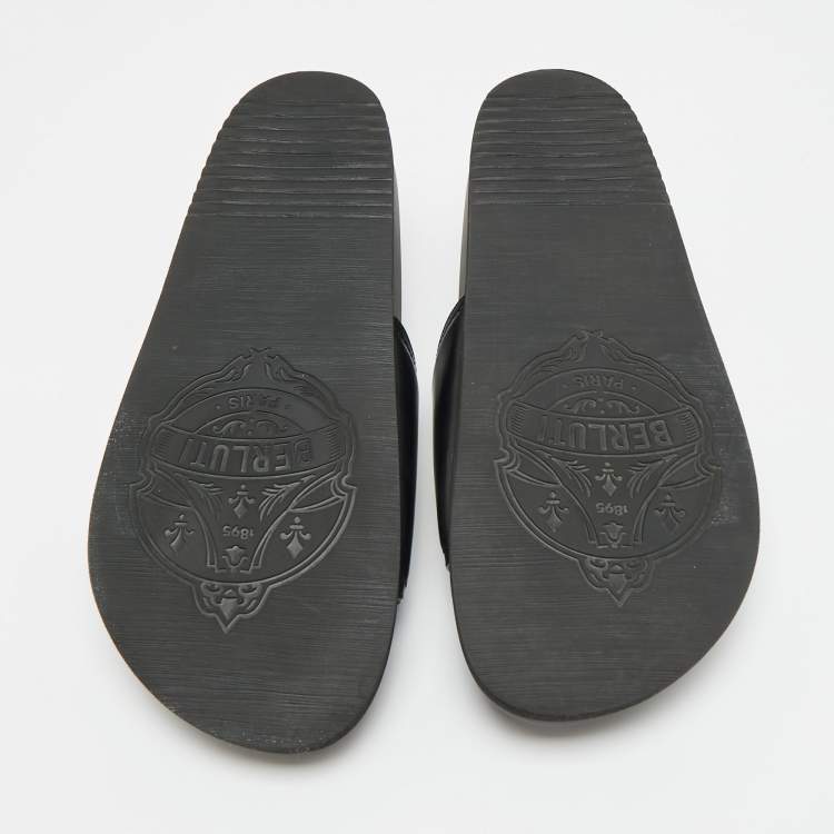 Pre Owned Berluti Size 43 Black Leather Flat Slide
