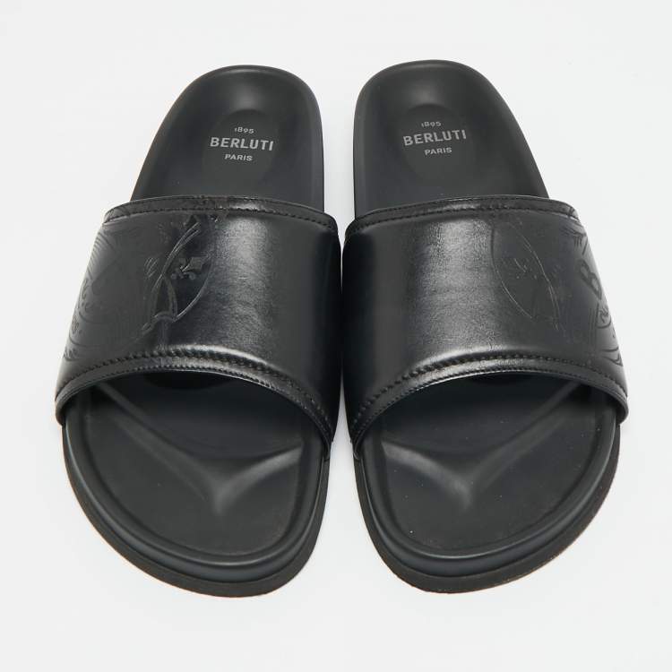 Pre Owned Berluti Size 43 Black Leather Flat Slide