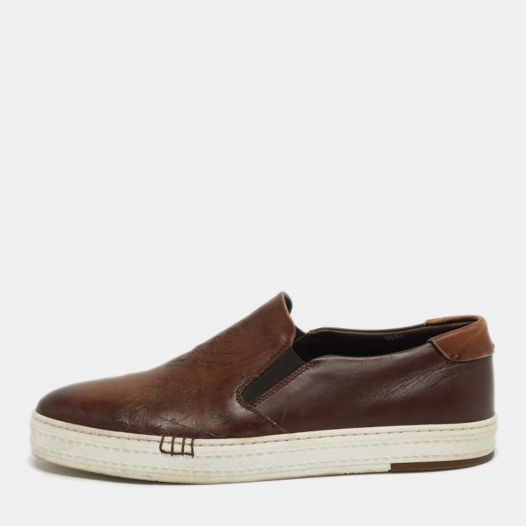 Pre Owned Berluti Playtime Size 42 Brown Leather Slip On Sneakers