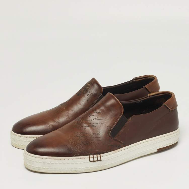 Pre Owned Berluti Playtime Size 42 Brown Leather Slip On Sneakers