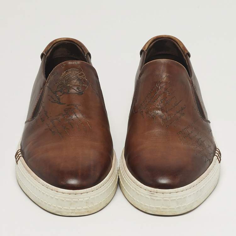 Pre Owned Berluti Playtime Size 42 Brown Leather Slip On Sneakers