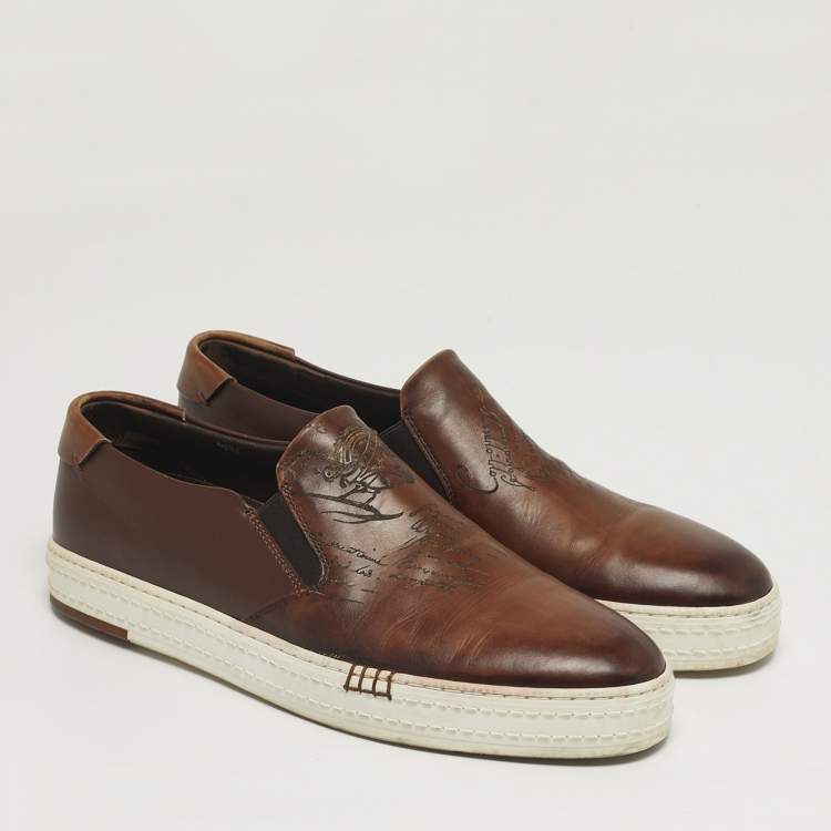 Pre Owned Berluti Playtime Size 42 Brown Leather Slip On Sneakers