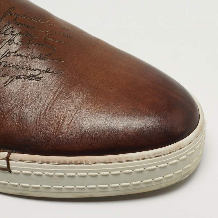 Pre Owned Berluti Playtime Size 42 Brown Leather Slip On Sneakers