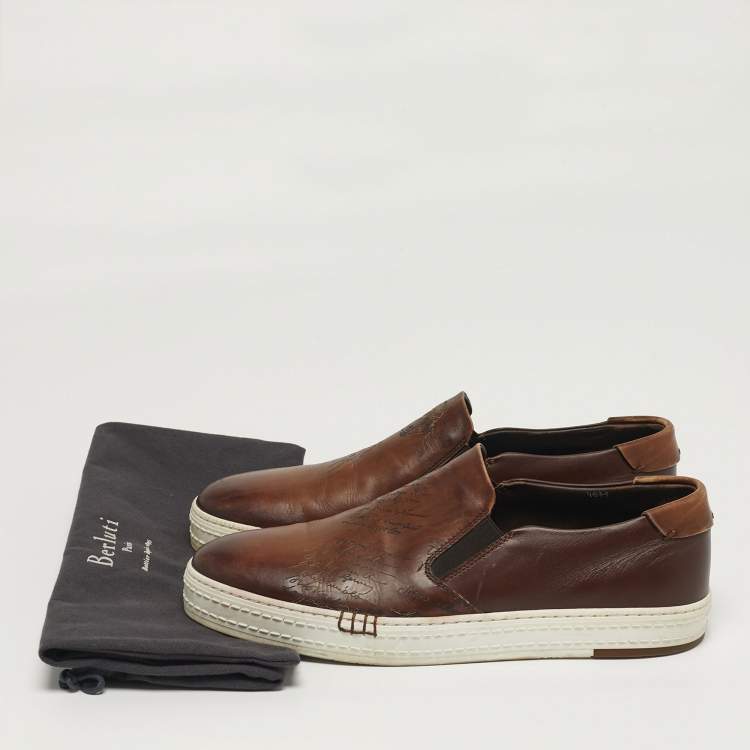 Pre Owned Berluti Playtime Size 42 Brown Leather Slip On Sneakers