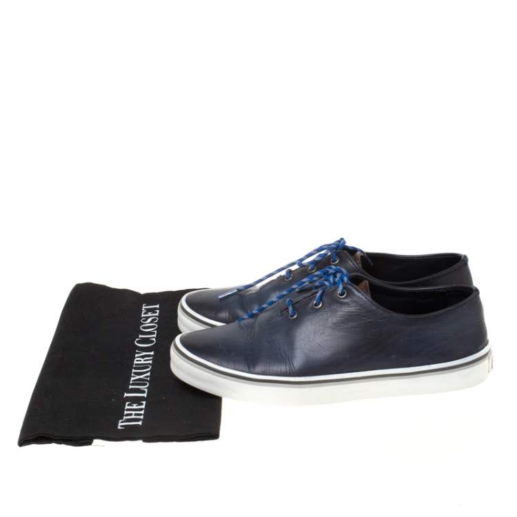 Pre Owned Berluti Blue Leather Lace Up Sneakers Size 41.5