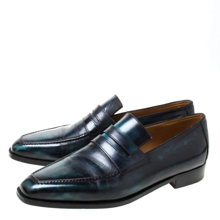 Pre Owned Berluti Black Leather Penny Loafers Size 42.5