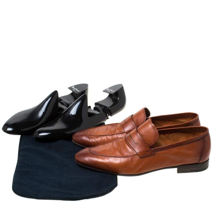 Pre Owned Berluti Brown Leather Lorenzo Loafers Size 42