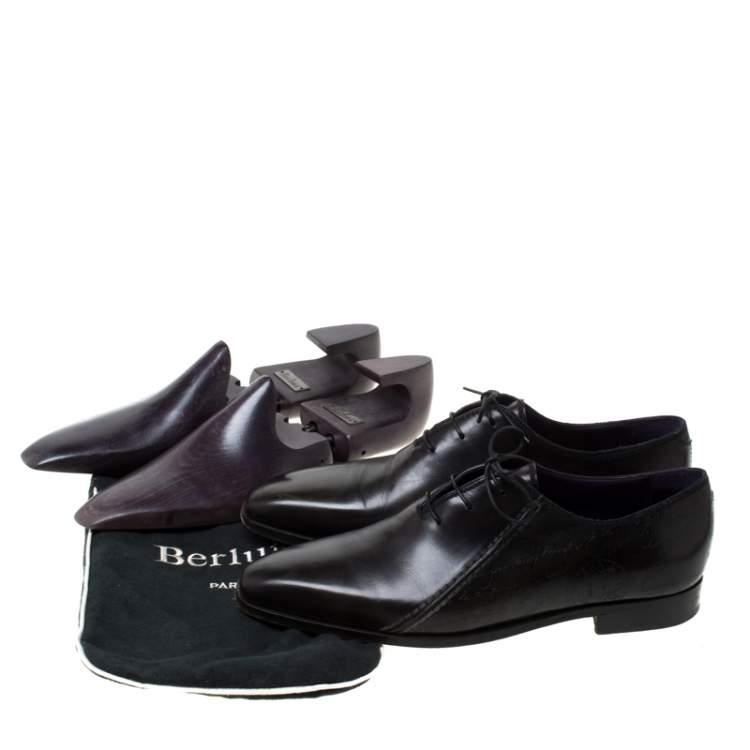Pre Owned Berluti Black Leather Lace Up Oxfords Size 42.5