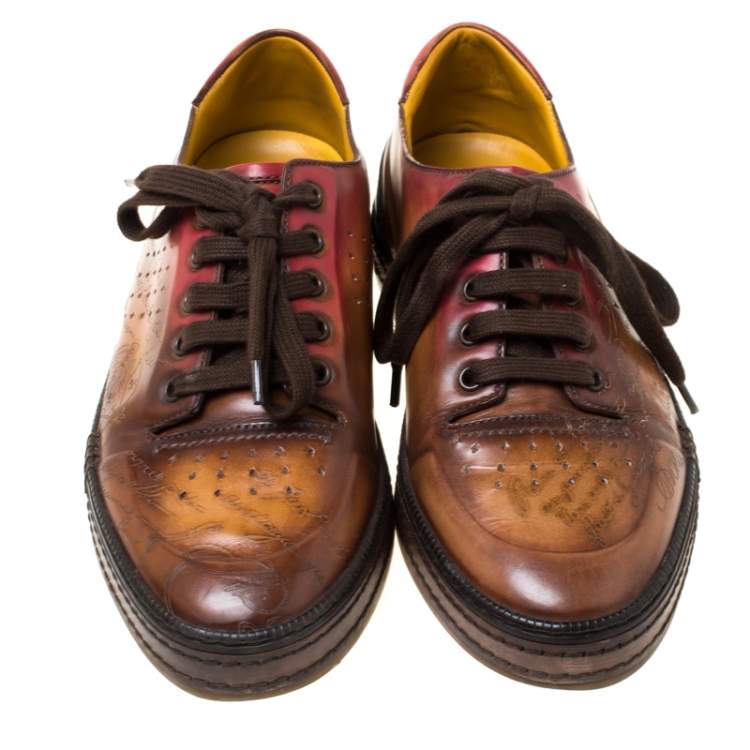 Pre Owned Berluti Brown Ombre Leather Playtime Low Top Sneakers Size 42