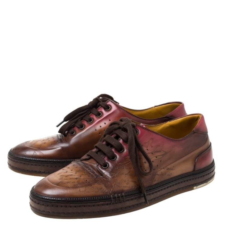 Pre Owned Berluti Brown Ombre Leather Playtime Low Top Sneakers Size 42