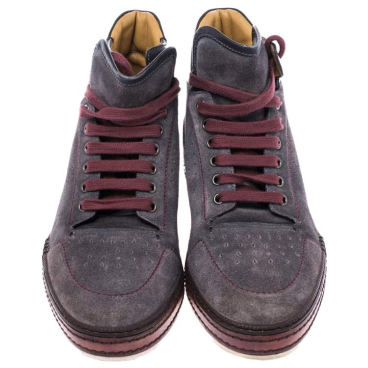 Pre Owned Berluti Grey Suede Leather High Top Sneakers Size 42.5