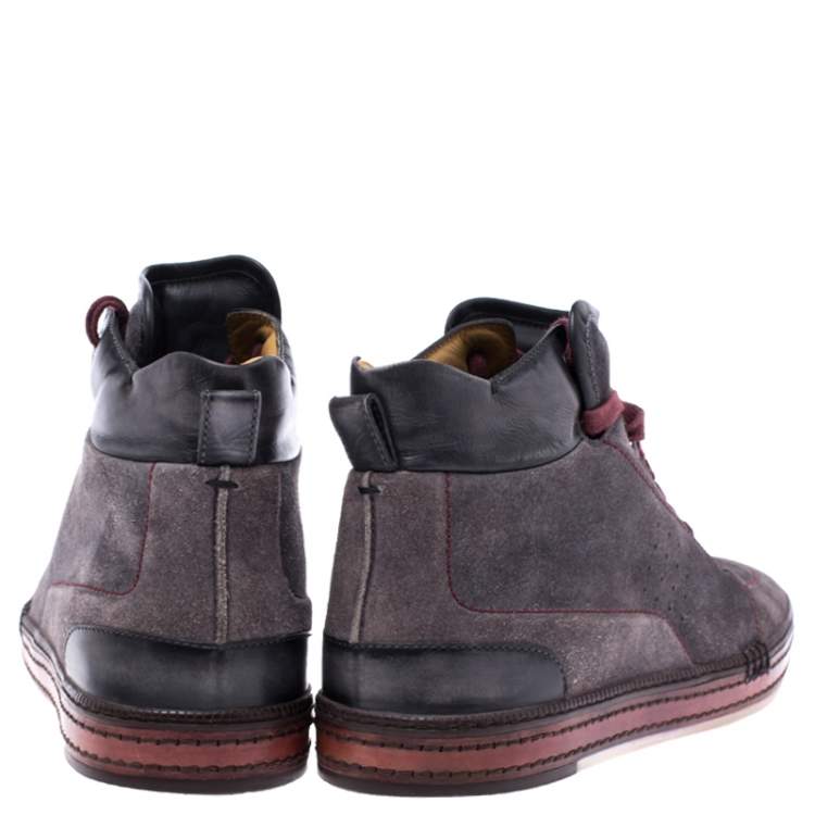 Pre Owned Berluti Grey Suede Leather High Top Sneakers Size 42.5