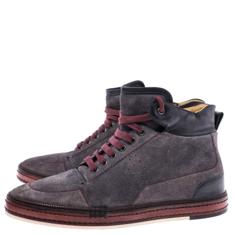 Pre Owned Berluti Grey Suede Leather High Top Sneakers Size 42.5