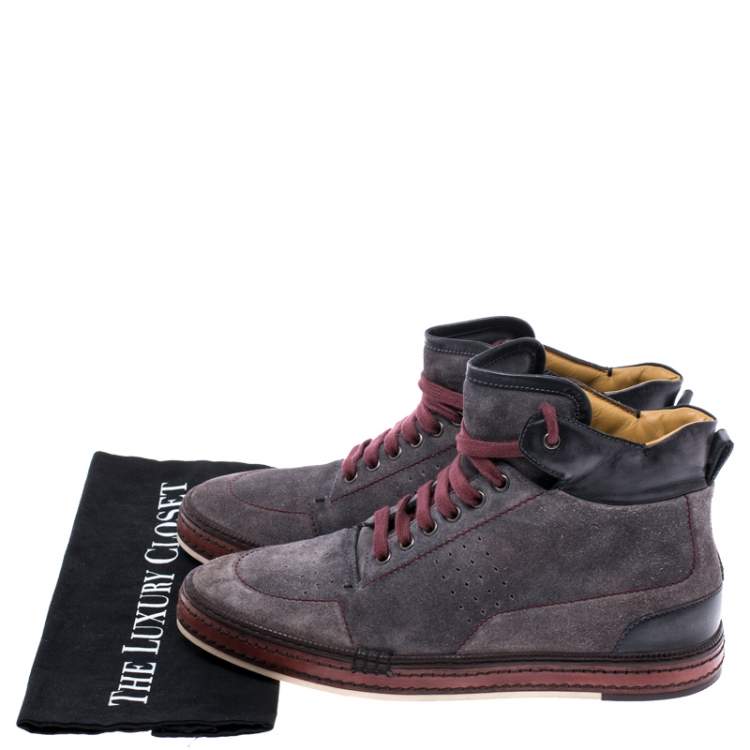 Pre Owned Berluti Grey Suede Leather High Top Sneakers Size 42.5