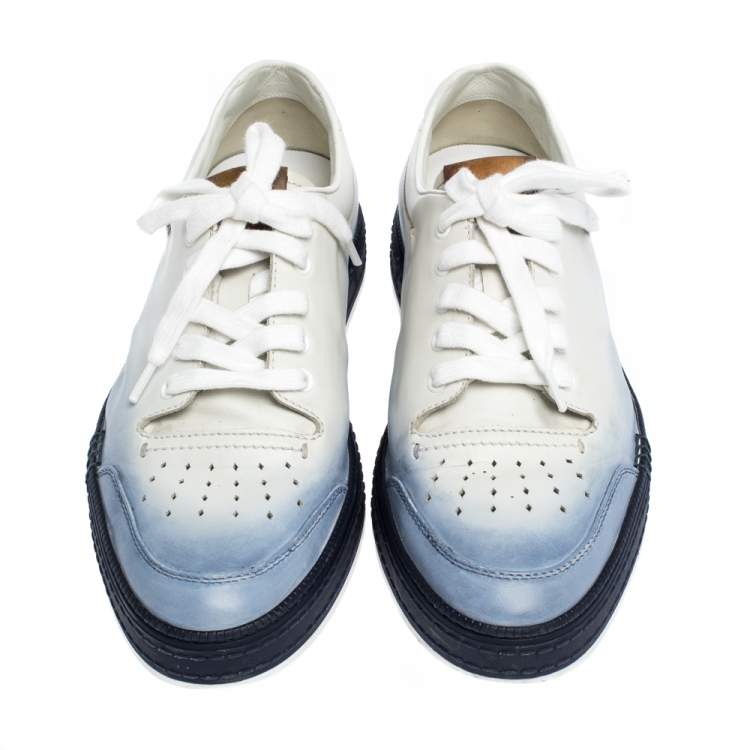 Pre Owned Berluti White/Blue Ombre Leather Playtime Low Top Sneakers Size 43