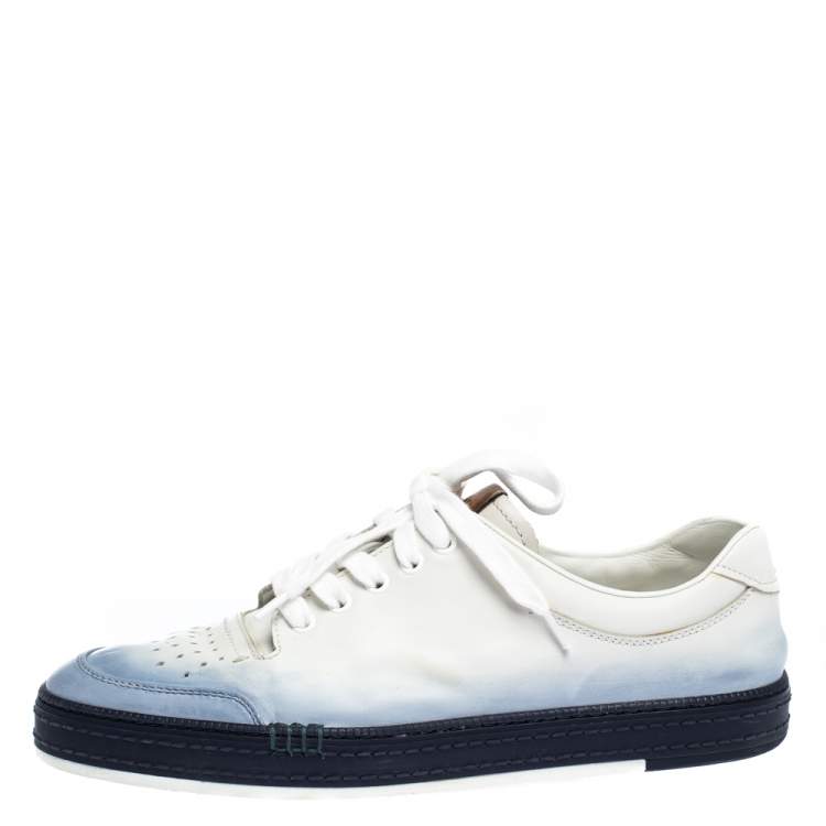 Pre Owned Berluti White/Blue Ombre Leather Playtime Low Top Sneakers Size 43