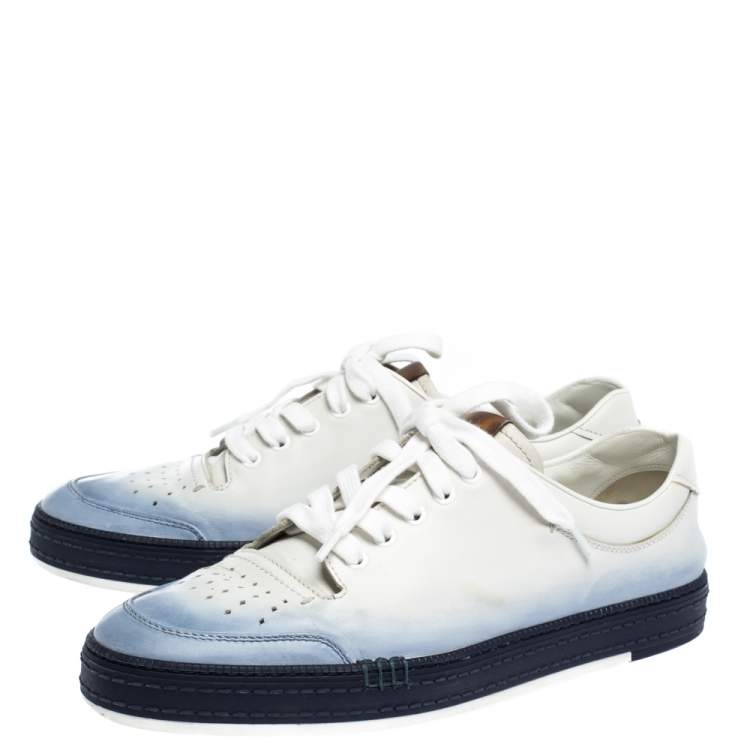 Pre Owned Berluti White/Blue Ombre Leather Playtime Low Top Sneakers Size 43