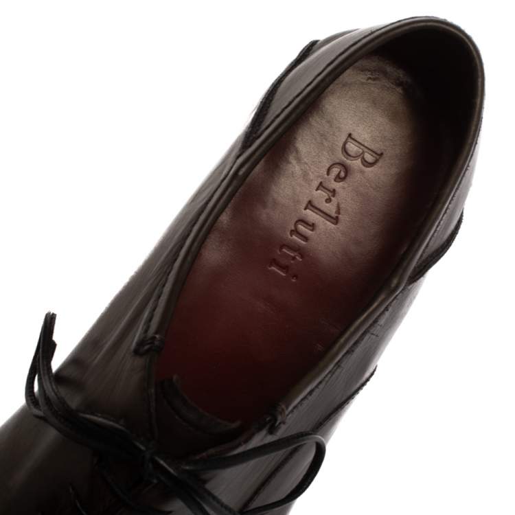 Pre Owned Berluti Dark Brown Leather Signature Stitched Oxfords Size 41.5