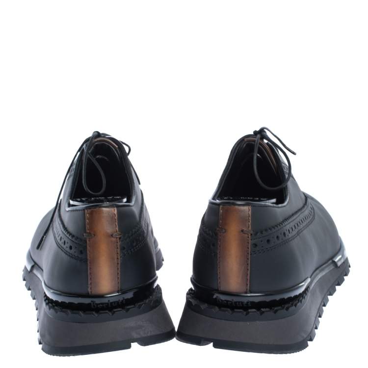 Pre Owned Berluti Black Brogue Leather Low Top Lace Up Sneakers Size 41.5