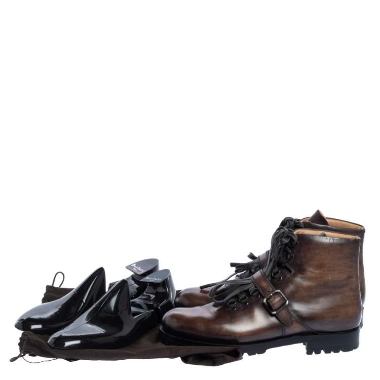 مملوكة مسبقًا Berluti Brown Leather 'Brunico Bolzano' Lace Up Ankle Boots Size 41.5