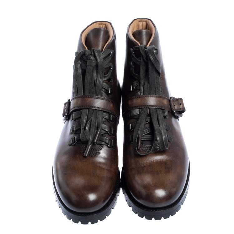 مملوكة مسبقًا Berluti Brown Leather 'Brunico Bolzano' Lace Up Ankle Boots Size 41.5