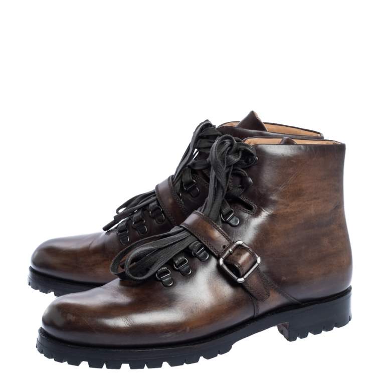 مملوكة مسبقًا Berluti Brown Leather 'Brunico Bolzano' Lace Up Ankle Boots Size 41.5