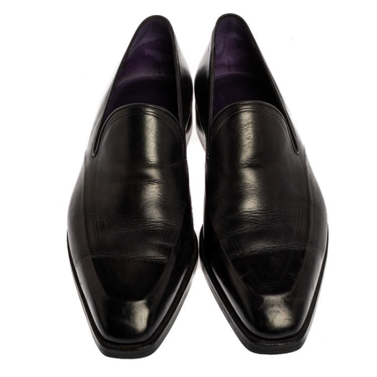 مملوكة مسبقًا Berlutti Black Leather Slip On Loafers Size 42.5