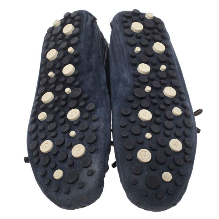 Pre Owned Berluti Navy Blue Soft Suede and Leather Bow Loafers Size 42