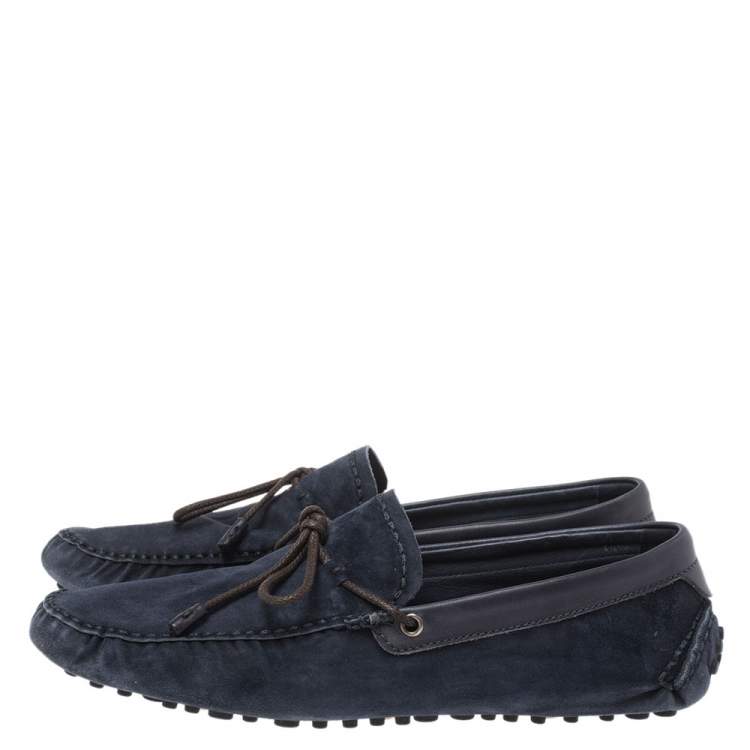 Pre Owned Berluti Navy Blue Soft Suede and Leather Bow Loafers Size 42
