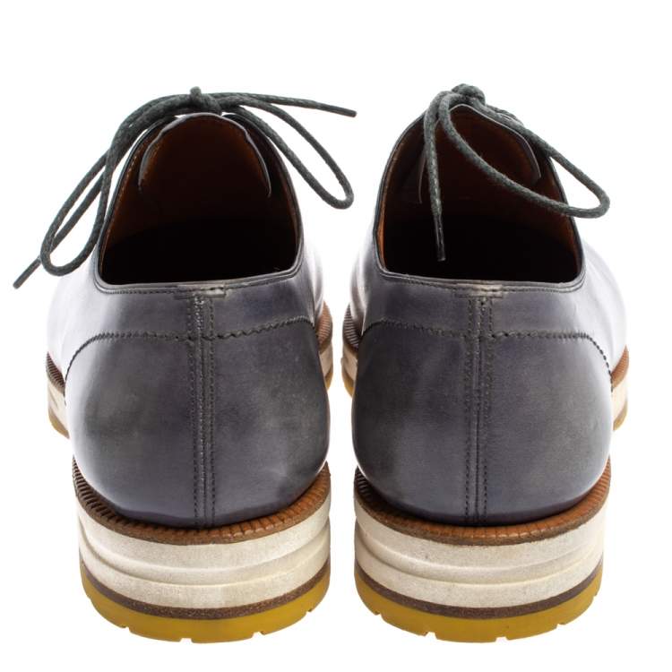 Pre Owned Berluti Grey Leather Lace Up Oxfords Size 41