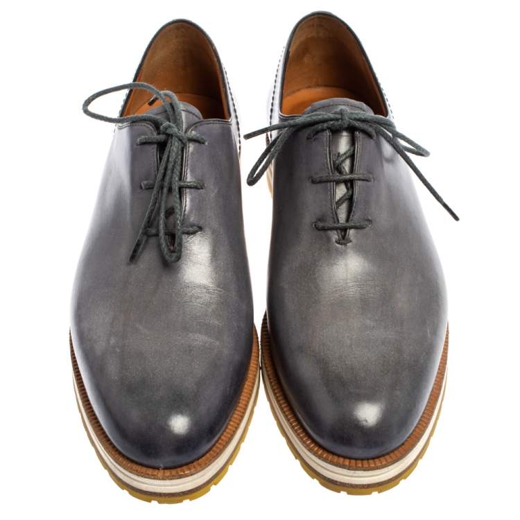 Pre Owned Berluti Grey Leather Lace Up Oxfords Size 41