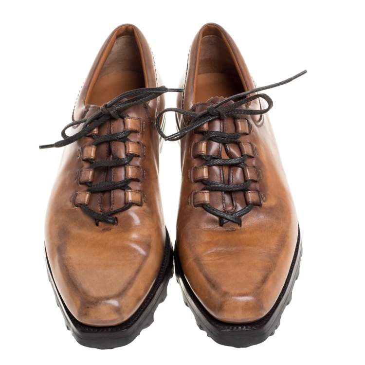 Pre Owned Berluti Brown Leather Lace Up Oxfords Size 41