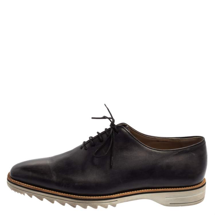 Pre Owned Berluti Grey Leather Lace Up Oxfords Size 41.5