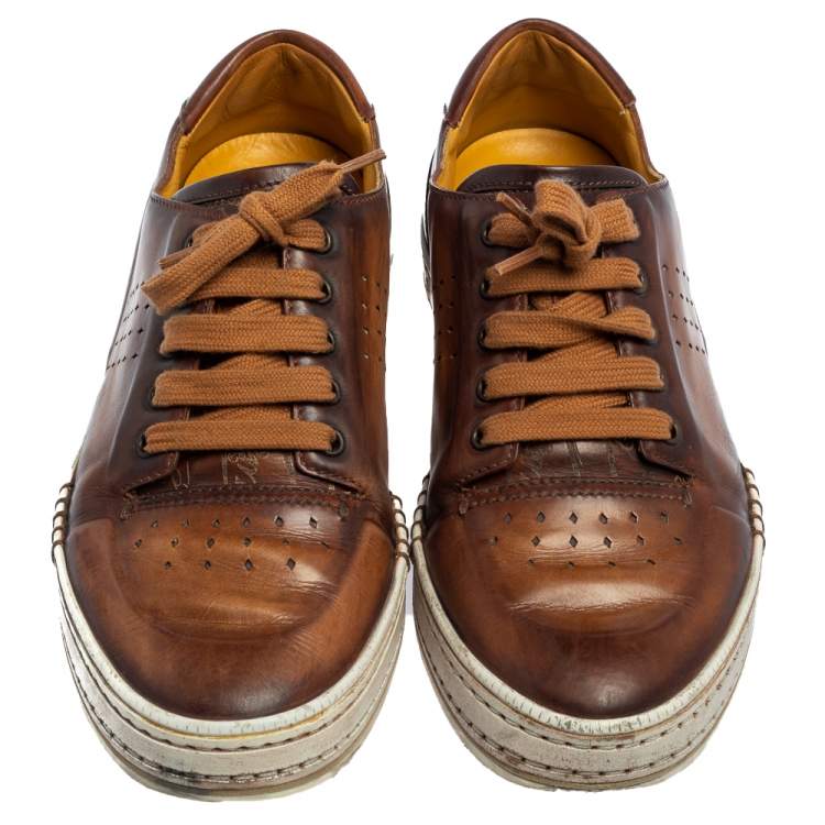 Pre Owned Berluti Brown Ombre Leather Playtime Low Top Sneakers Size 41.5