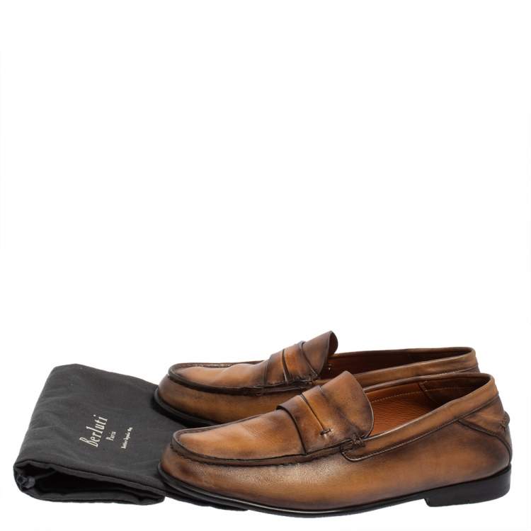 Pre Owned Berluti Brown Leather Penny Loafers Size 40
