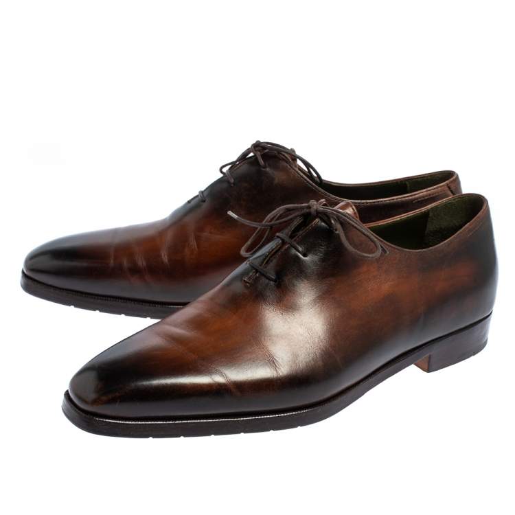 Pre Owned Berluti Brown Leather Lace Up Oxfords Size 42