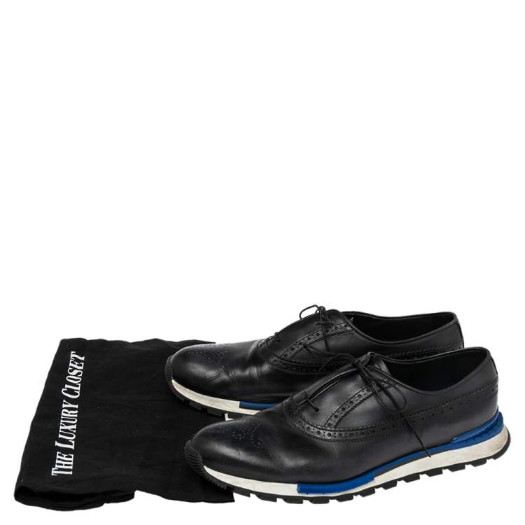 Pre Owned Berluti Blue/Black Leather Fast Track Brogue Sneakers Size 44.5