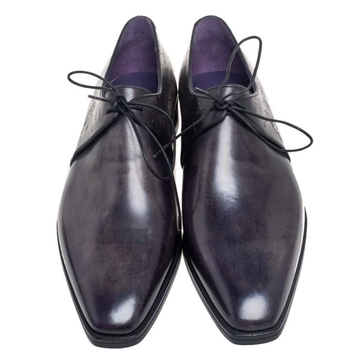 Pre Owned Berluti Dark Grey Leather Lace Up Oxford Size 42